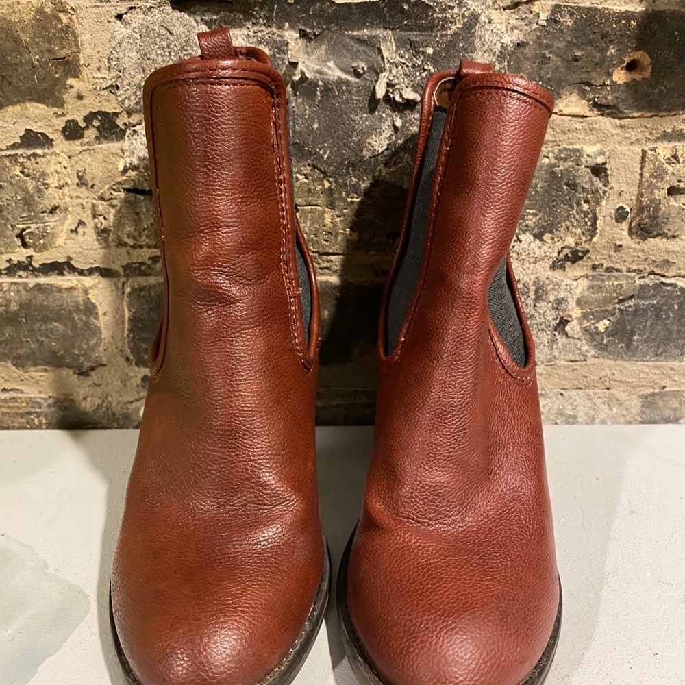 Dark red heeled combat boots